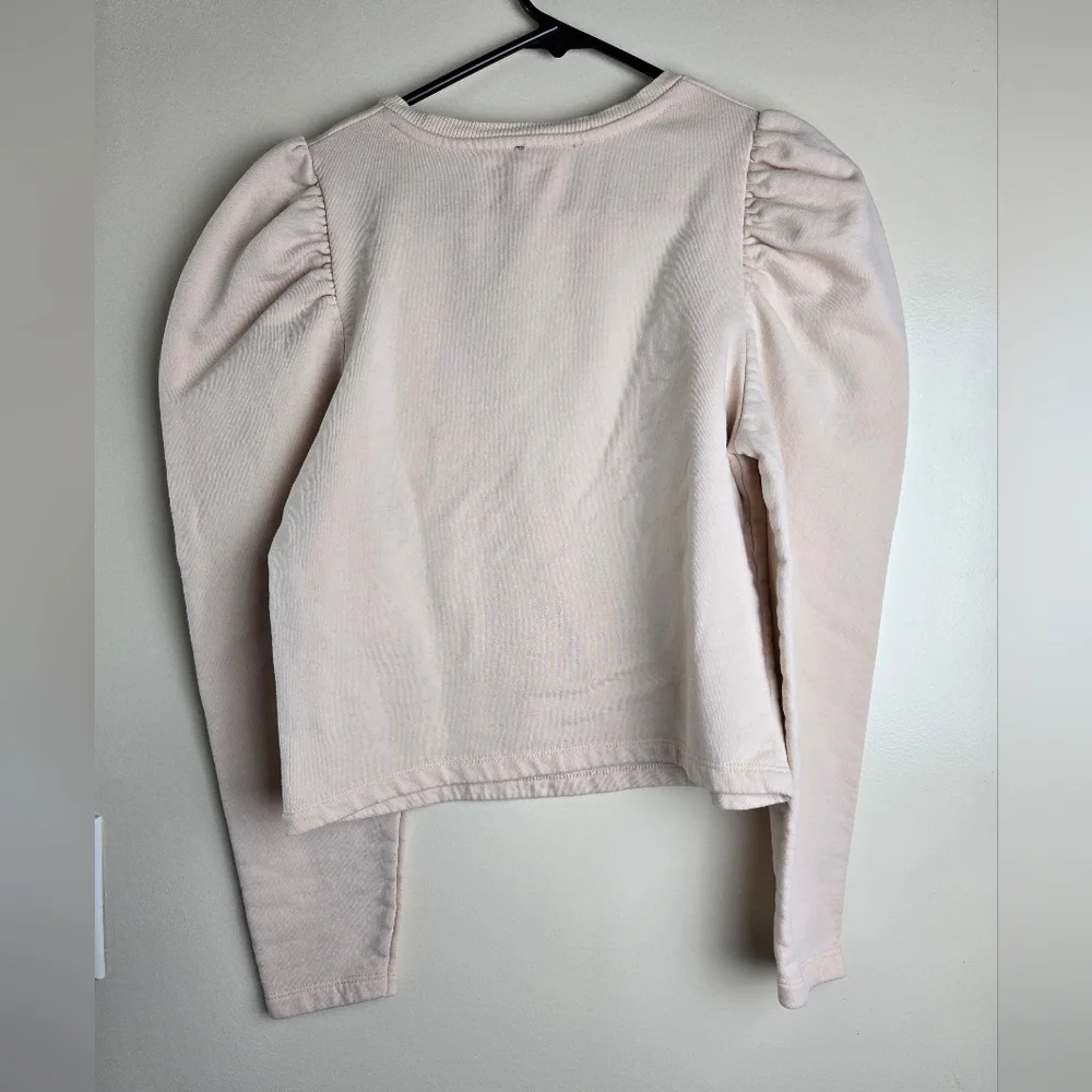 Zara  Long Sleeve Puff Shoulder Top Size S Cream Color - Picture 3 of 4